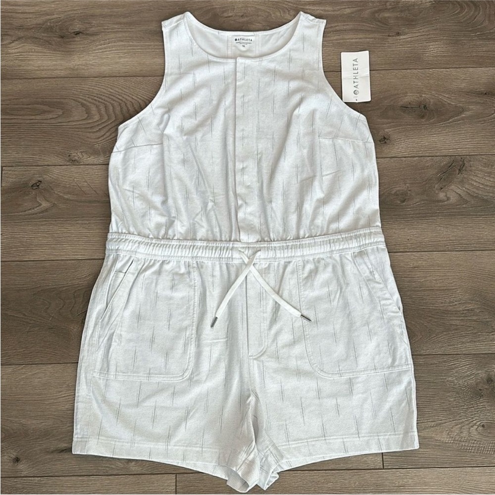 Athleta Farallon Romper Shorts Sleeveless White Printed‎ Front Snap Size 1X